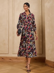 Love & Roses Multi Animal Drop Waist Midi Shirt Dress - Image 1 of 5