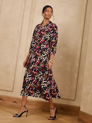 Love & Roses Multi Animal Drop Waist Midi Shirt Dress - Image 3 of 5