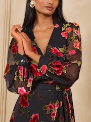 Love & Roses Floral Devore Wrap Mini Dress - Bild 2 von 5