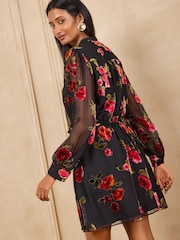 Love & Roses Floral Devore Wrap Mini Dress - Bild 4 von 5