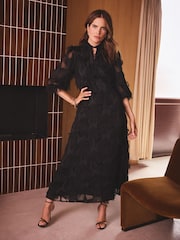 Love & Roses x Binky Black Star Fringe Keyhole Midi Dress - Image 1 of 4