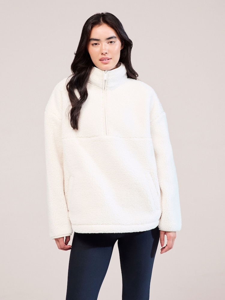 LOVALL White Long Sleeve 1/4 Zip Borg Jacket - Image 1 of 6
