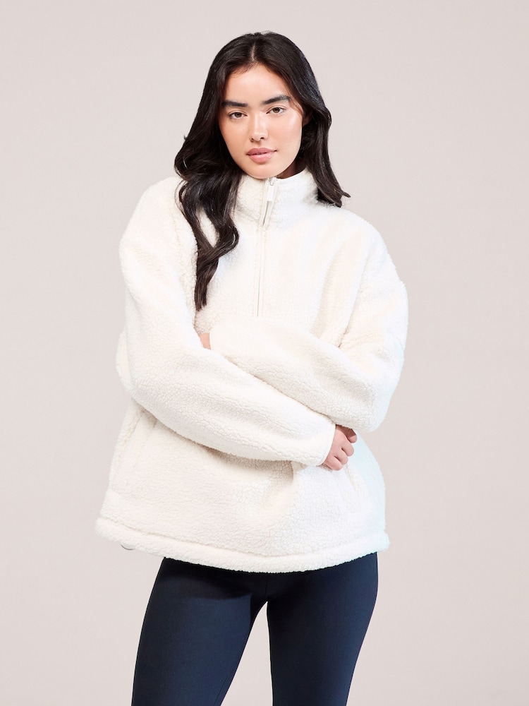 LOVALL White Long Sleeve 1/4 Zip Borg Jacket - Image 2 of 6