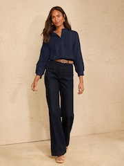 Love & Roses Navy Blue 3/4 Sleeve Broderie Jersey Shirt - Image 3 of 4