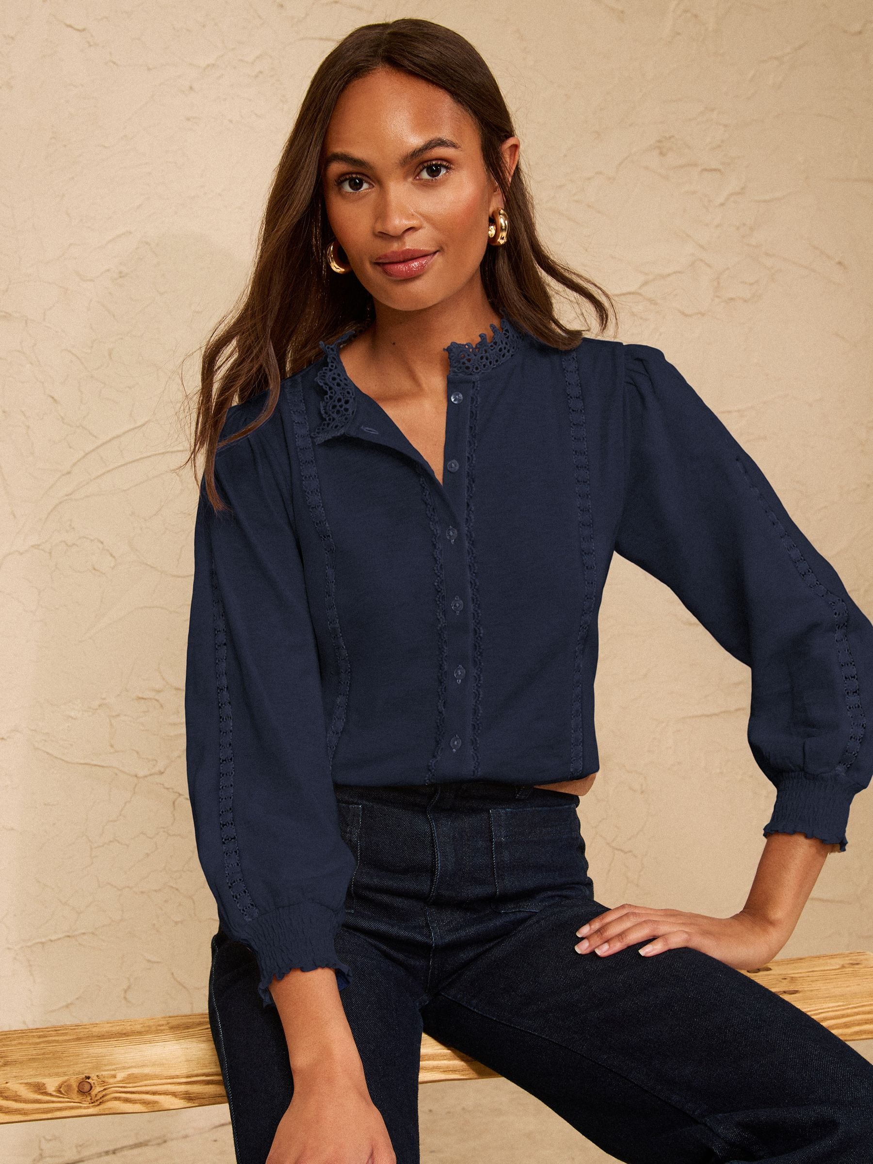 eriiiIVY I'M NAVY Ruffled Blouse ネイビー eriiiIVY I'M NAVY