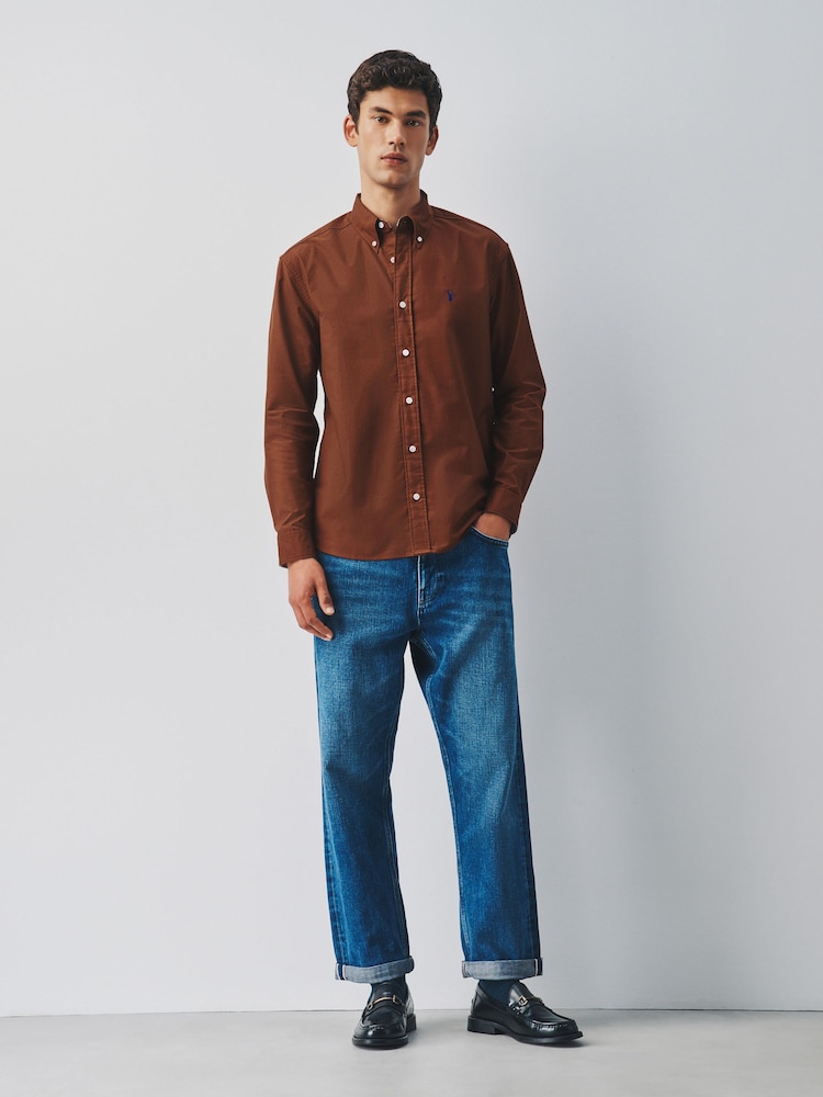 Tobacco Orange Regular Fit Oxford Long Sleeve Shirt - Image 2 of 10 Tobacco Orange Regular Fit Oxford Long Sleeve Shirt - Image 2 of 10