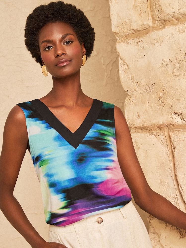 Love & Roses Navy Ombre Chiffon Trim V-Neck Jersey Vest - Image 1 of 4