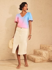 Love & Roses Multicoloured ombre scallop trim Scallop V-Neck T-Shirt - Image 3 of 5