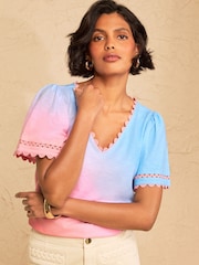 Love & Roses Multicoloured ombre scallop trim Scallop V-Neck T-Shirt - Image 4 of 5