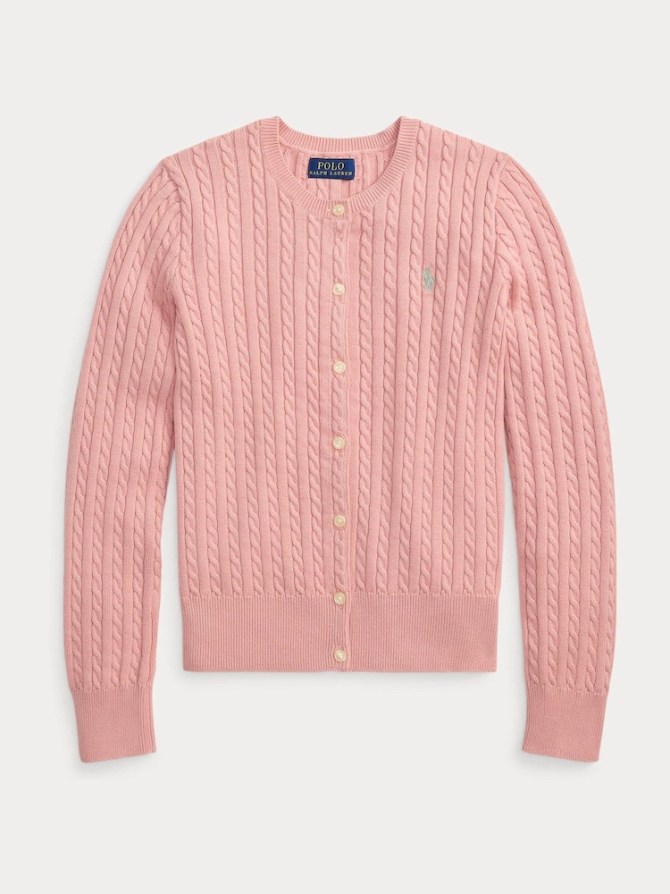Polo Ralph Lauren Pink Cable Knit Button Through Cardigan - Image 1 of 2
