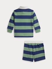 Polo Ralph Lauren Blue Block Stripe Rugby Shirt And Shorts Set - Image 2 of 3
