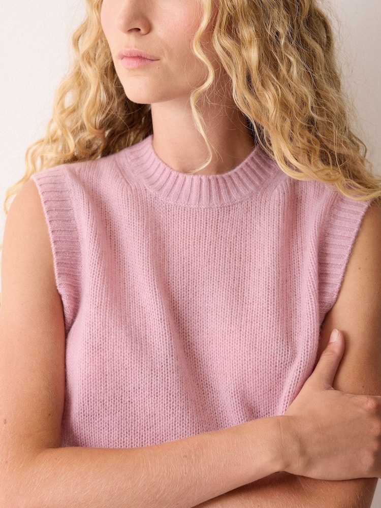 Jigsaw Pink Cloud Cashmere Crew Neck Vest - Image 4 of 4