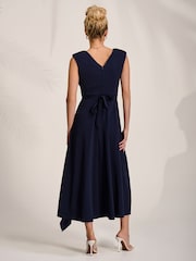 Jolie Moi Blue Frill Detail Wrap Sleeveless Midaxi Dress - Image 2 of 6
