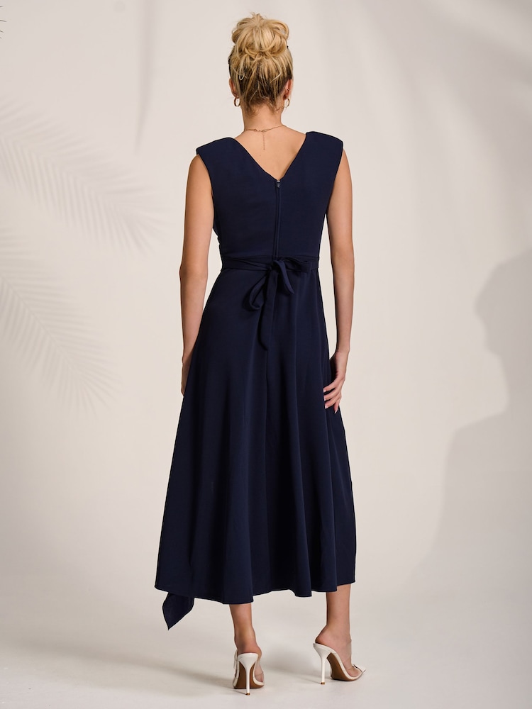 Jolie Moi Blue Frill Detail Wrap Sleeveless Midaxi Dress - Image 2 of 6