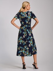 Jolie Moi Navy Floral Short Sleeve Printed Jersey Midi Dress - Image 3 of 6