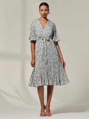 Jolie Moi Black Half Sleeve Pleated Midi Dress - Image 1 of 6