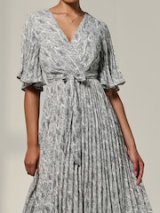 Jolie Moi Black Half Sleeve Pleated Midi Dress - Image 3 of 6