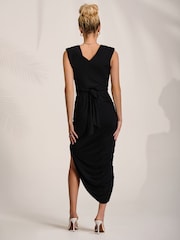 Jolie Moi Black Abstract Ruched Asymmetric Bodycon Dress - Image 2 of 6