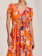 Jolie Moi Orange Short Sleeve Printed Jersey Midi Dress - Image 3 of 6