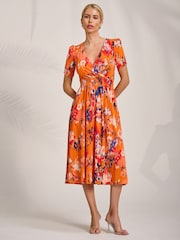 Jolie Moi Orange Short Sleeve Printed Jersey Midi Dress - Image 5 of 6