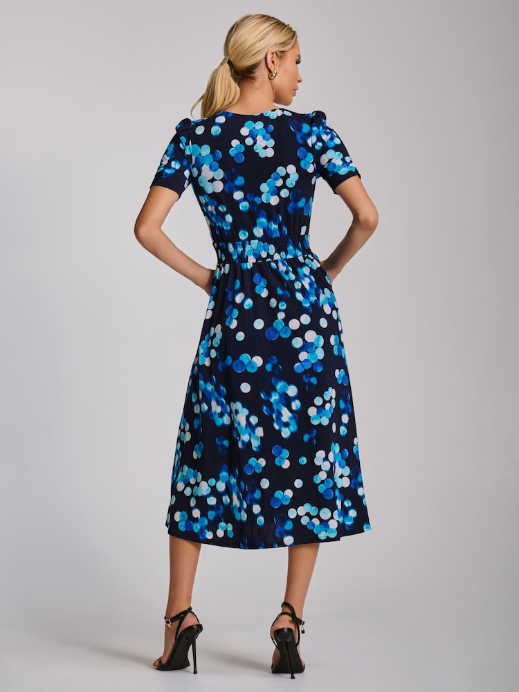 Jolie Moi Blue Short Sleeve Printed Jersey Midi Dress - Image 2 of 6