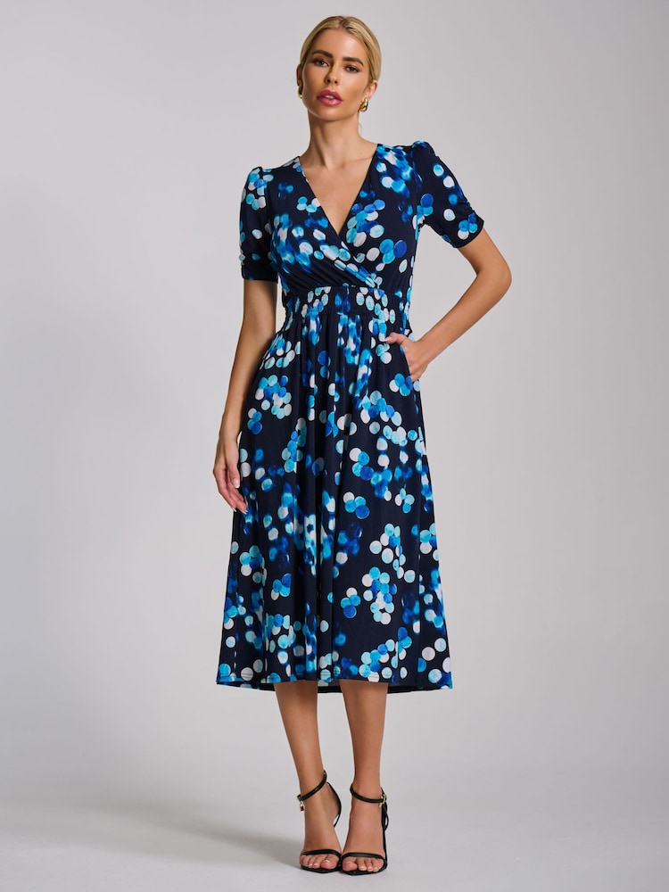 Jolie Moi Blue Short Sleeve Printed Jersey Midi Dress - Image 6 of 6