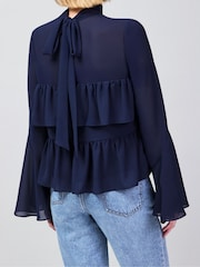 Ro&Zo Navy Blue Frill Detail Chiffon Blouse - Image 4 of 6