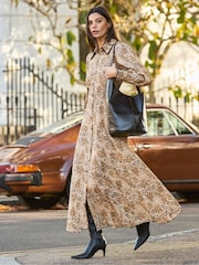 Ro&Zo Brown Petite Leopard Print Seam Detail Shirt Dress - Image 1 of 8