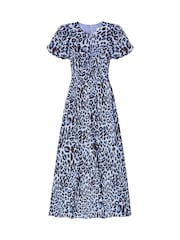 Ro&Zo Blue Petite Leopard Print Button Detail Dress - Image 6 of 6