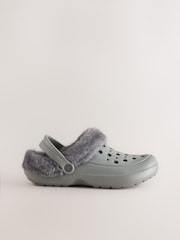 Grey Clog Faux Fur Lined Slippers With Back Strap - Image 3 of 5