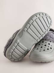 Grey Clog Faux Fur Lined Slippers With Back Strap - Image 5 of 5
