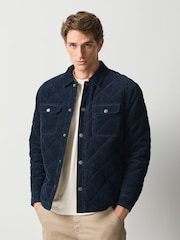 海軍藍 - Quilted Cord Borg Lined Shacket - 圖片 4，共 9