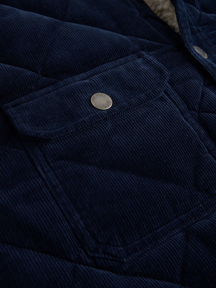 海軍藍 - Quilted Cord Borg Lined Shacket - 圖片 9，共 9