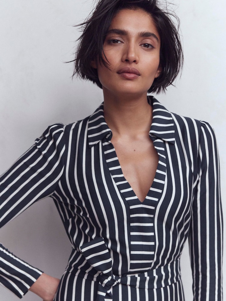 Boden Navy Imogen Collared Dress - Image 2 of 5 Boden Navy Imogen Collared Dress - Image 2 of 5