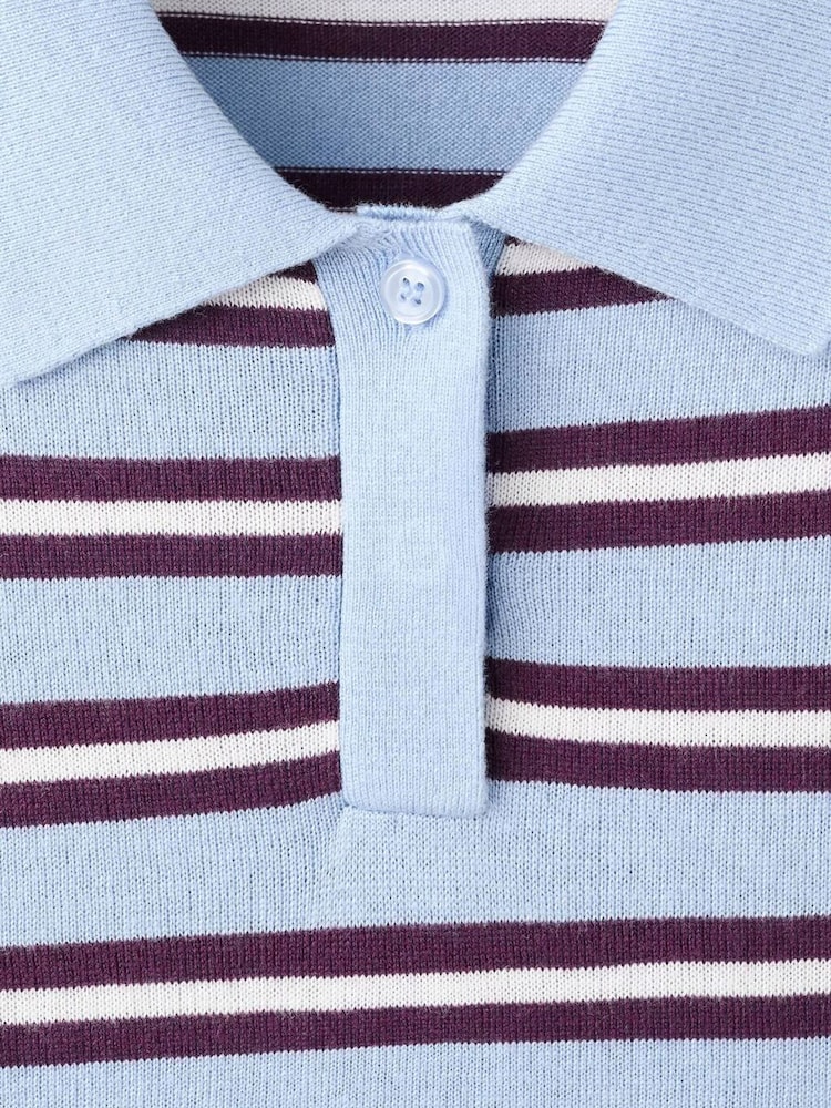 Mango Blue Long Sleeve Stripe Polo Jumper - Image 2 of 2