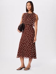 Whistles Brown Polka Dot Print Midi Dress - Image 1 of 4