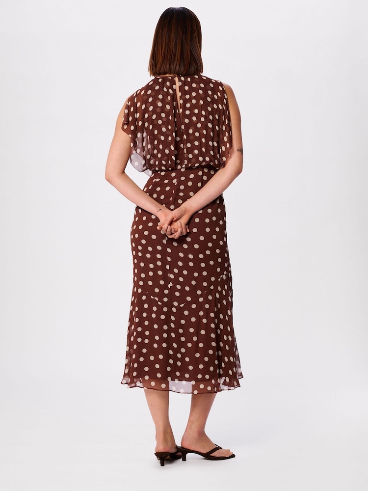 Whistles Brown Polka Dot Print Midi Dress - Image 2 of 4