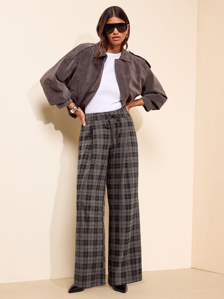 Friends Like These Grey Check Elasticated Waist Wide Leg Trousers - Image 1 of 4