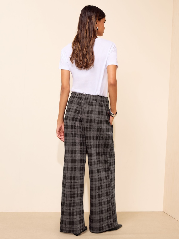 Friends Like These Grey Check Elasticated Waist Wide Leg Trousers - Image 4 of 4