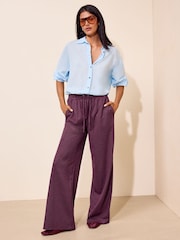 Friends Like These Burgundy Red Pinstripe Elasticated Waist Wide Leg Trousers - Image 2 of 5