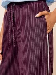 Friends Like These Burgundy Red Pinstripe Elasticated Waist Wide Leg Trousers - Image 3 of 5