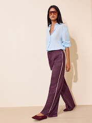 Friends Like These Burgundy Red Pinstripe Elasticated Waist Wide Leg Trousers - Image 4 of 5