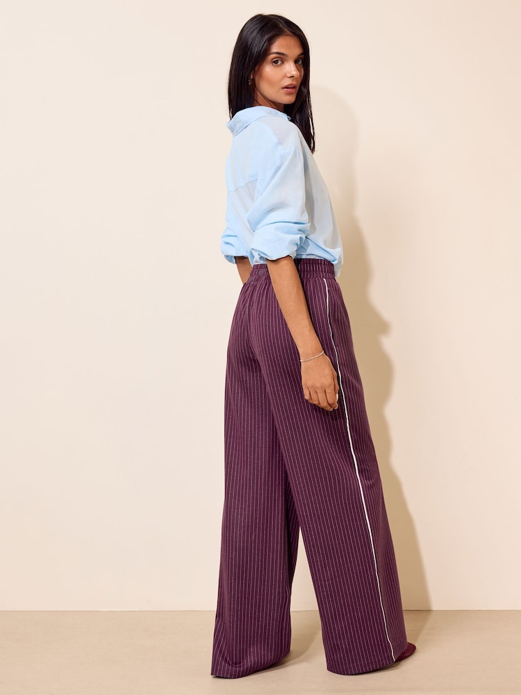 Friends Like These Burgundy Red Pinstripe Elasticated Waist Wide Leg Trousers - Image 5 of 5 Friends Like These Burgundy Red Pinstripe Elasticated Waist Wide Leg Trousers - Image 5 of 5