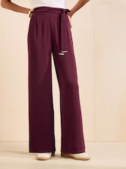 Burgunderrot - Friends Like These Tie Waisted Wide Leg Trousers - Bild 1 von 5