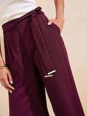 Burgunderrot - Friends Like These Tie Waisted Wide Leg Trousers - Bild 2 von 5