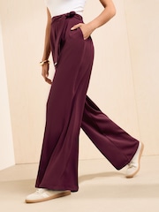 Burgunderrot - Friends Like These Tie Waisted Wide Leg Trousers - Bild 4 von 5