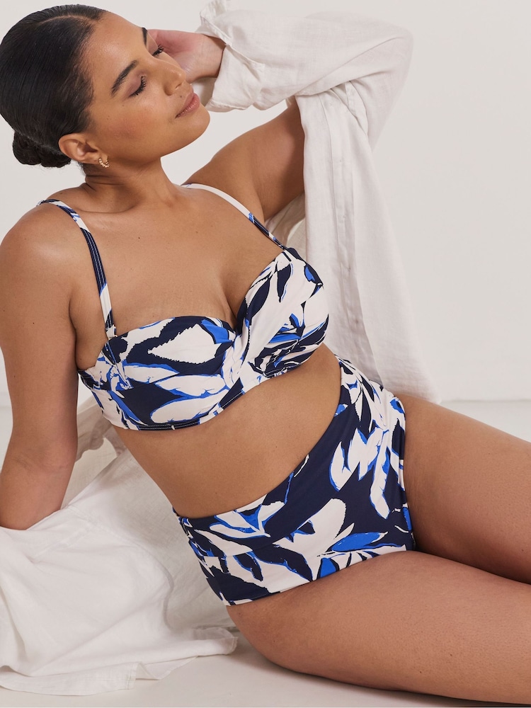 Simply Be Blue Magisculpt Twist Front Bandeau Underwired Bikini Top - Image 1 of 4 Simply Be Blue Magisculpt Twist Front Bandeau Underwired Bikini Top - Image 1 of 4