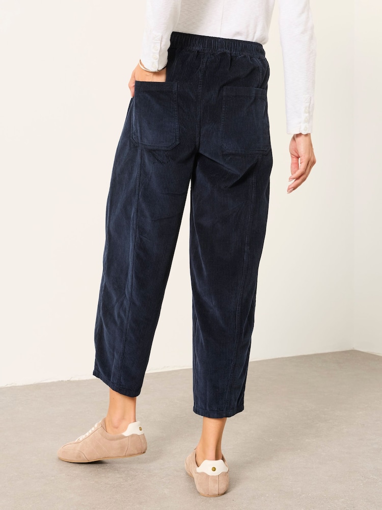 FatFace Alev Navy Petite Barrel Cropped Cord Trousers - Image 2 of 6 FatFace Alev Navy Petite Barrel Cropped Cord Trousers - Image 2 of 6