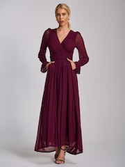Jolie Moi Purple Mesh Long Sleeve Maxi Dress - Image 4 of 6