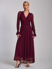 Jolie Moi Purple Mesh Long Sleeve Maxi Dress - Image 6 of 6